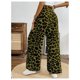 thumbnail image 2 of Pantalones SweetyRocks con estampado de leopardo, cintura alta, pierna ancha, verde, 2 of 6
