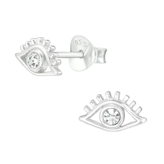 925 Sterling Silver Evil Eye Stud Earrings with Crystals