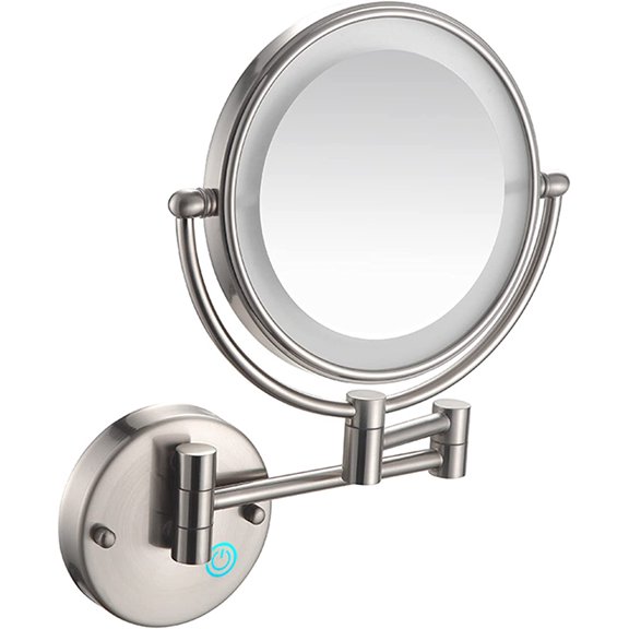 Touch Dimmable LED Makeup Mirror with Lights and 1X/10X Magnification, Lighted Double Sided Shaving Mirror Bathroom Wall Mounted Extendable Vanity Mirror,Nickel,Hardwired