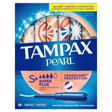 Tampax Pearl Tampons Plastic Super Plus Absorbency Unscented - 18 Count