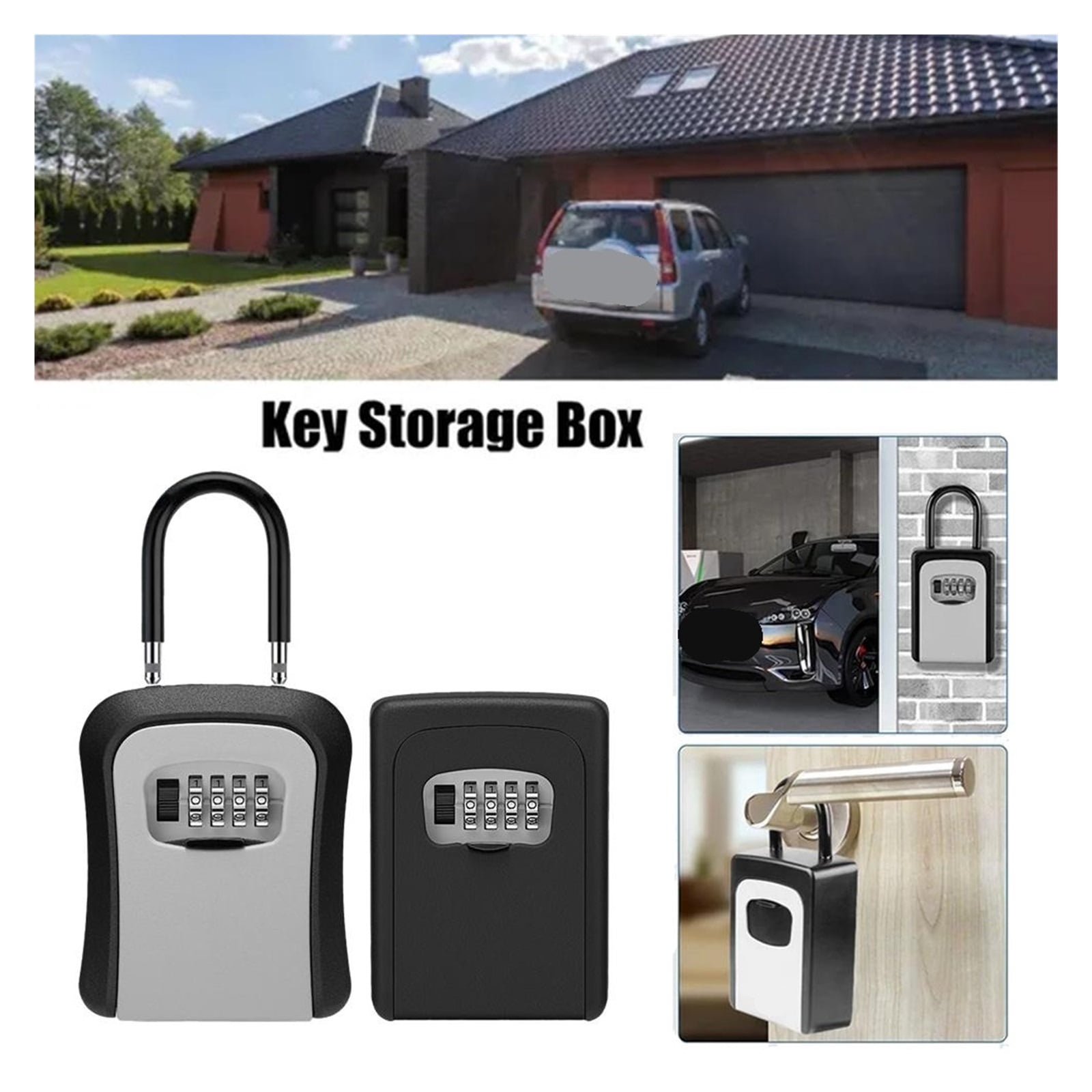 Key Lock Box Portable Combination Lockbox Wall-Mounted Key Storage Box Resettable Code Safe ,Additional Security