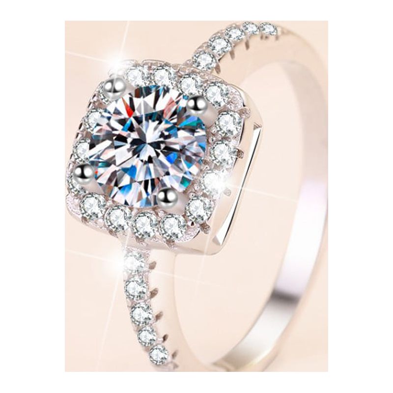 1 to 3 ct D Color VVS1 Moissanite Rings for Women S925 Sterling Silver Women Engagement Rings, Square Diamond Ring for Wedding Valentine's Day Birthday Gift with Certificate