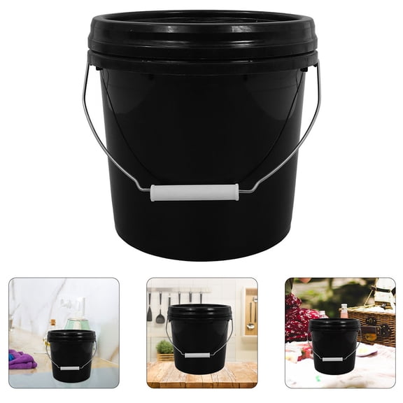 CATIEBYE Heavy-Duty Black Plastic Storage Bucket with Lid and Handle for Household and Outdoor Use