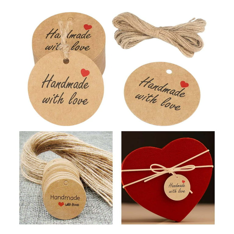100x Kraft Paper Tags with 10M Jute Hanging Paper Tags Handmade with Gift Tags for Wedding Favor Craft Making Price Labels Brown, Size: Diameter 3cm