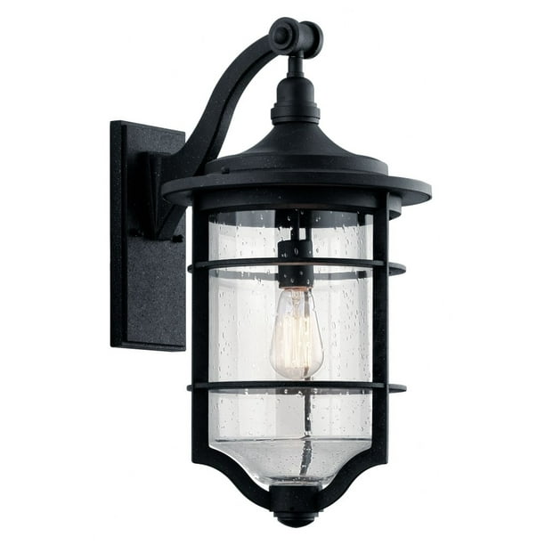 Reed Garth One Light Large Outdoor Wall Sconce Distressed Black Finish With Clear Seeded Com Outdoor Wall Sconce Distressed Black, Large Outdoor Sconce Lighting Fixtures