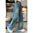 thumbnail image 6 of Tfken Child Little Girls Jeans Star Print Straight-Leg Elastic Waist Trendy Autumn Denim Pants Blue Size 5-6 T, 6 of 9