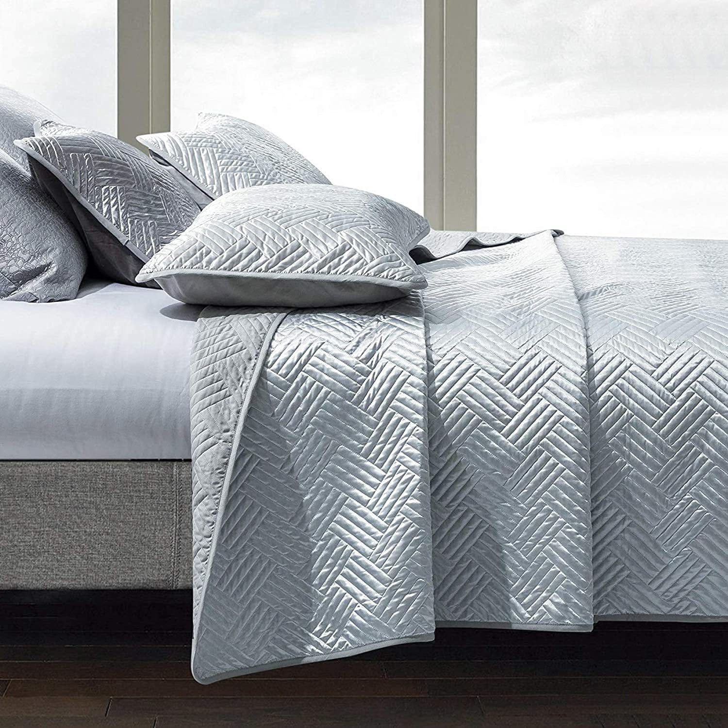 Satin King Quilt Coverlet Bed Set, 3 