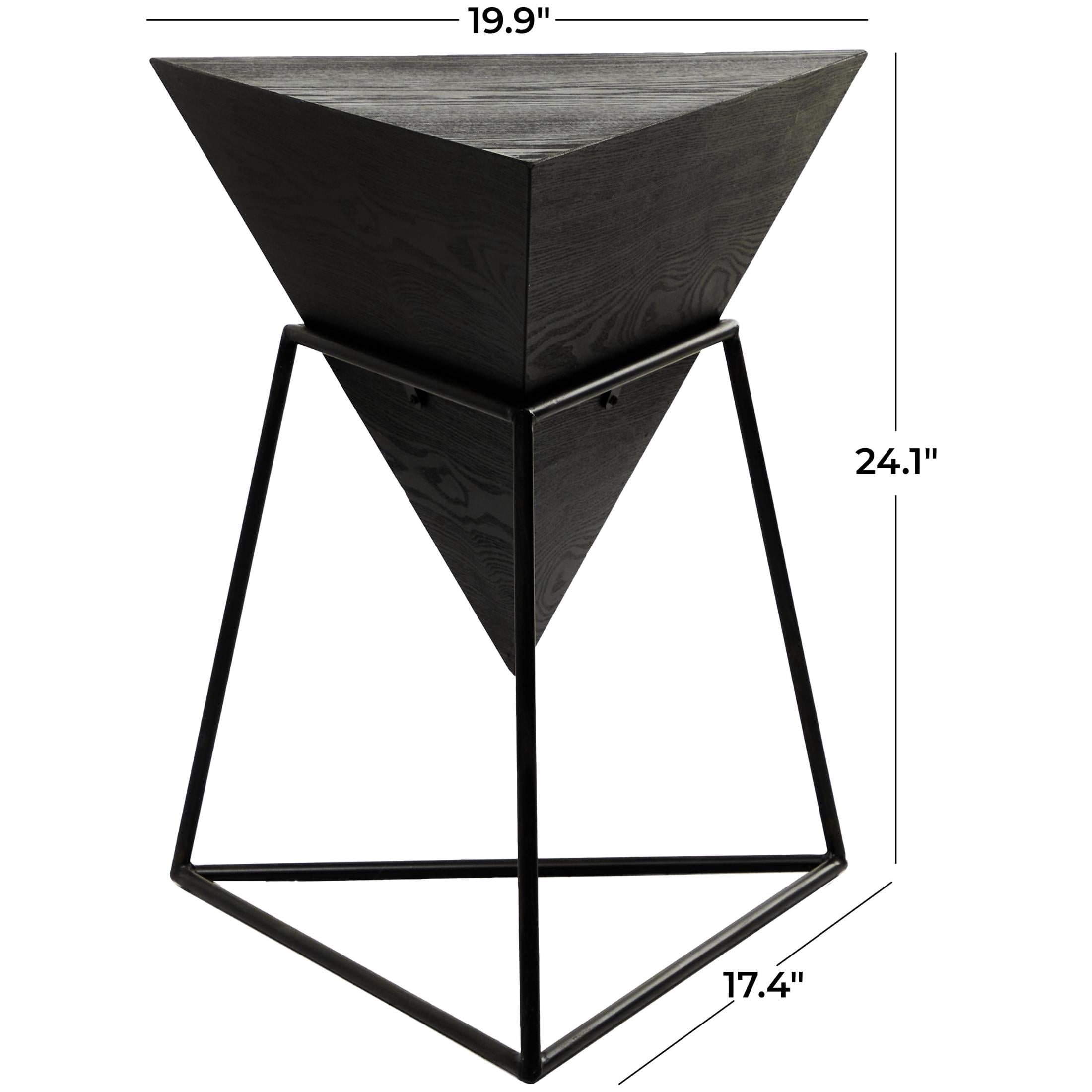 DecMode 19" x 24" Black Wood Inverted Pyramid Geometric Accent Table with Black Metal Stand, 1-Piece