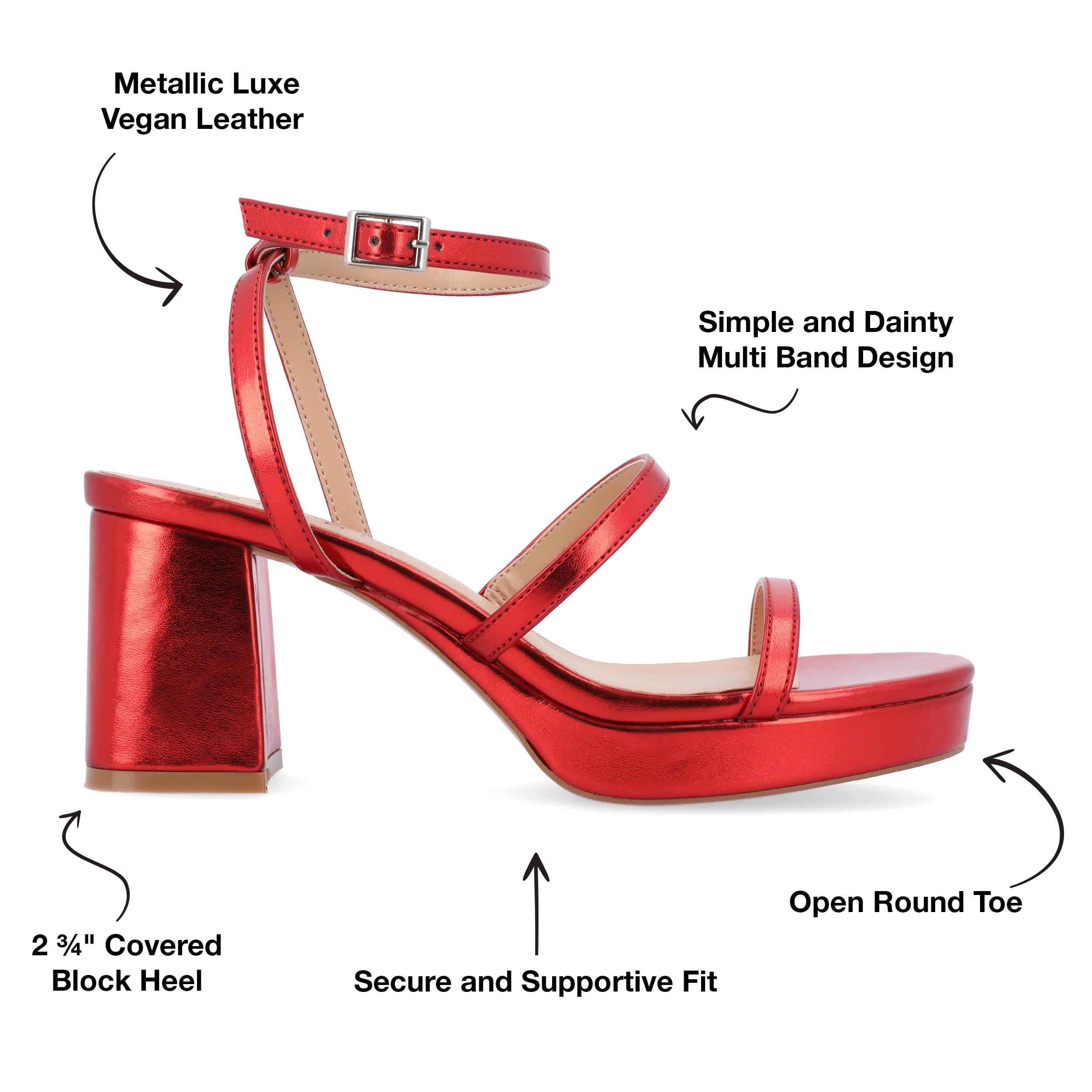 Journee Collection Womens Samilee Metallic Vegan Leather Platform Sandals