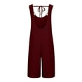 thumbnail image 4 of Generic Womens Summer Linen Rompers Solid Color Dressy Casual Loose Fit Knee Length Overalls Wide Leg Jumpsuit with Pockets, 4 of 7