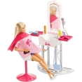 thumbnail image 2 of Barbie Salon Station Furniture Set with Doll & Accessories, Blonde, 2 of 8