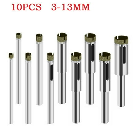 

BAMILL 10PCS 3-13mm Diamond Coated Hole Saw Drill Bits for Glass Ceramic Tile Marble