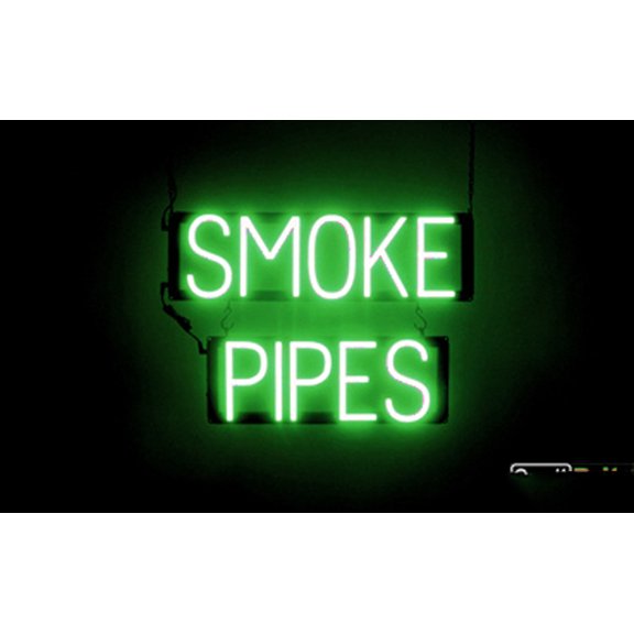 SpellBrite SMOKE PIPES LED Sign for Business. 21.4" x 15.0" Green SMOKE PIPES Sign Has Neon Sign Look With Energy Efficient LED Light Source. Visible from 500+ Feet, 8 Animation Settings.