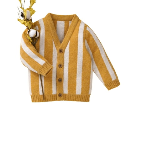 

Infant Baby Boys Spring Autumn Knitted Cardigan Stripes Long Sleeve Single-breasted Outwear Casual Tops