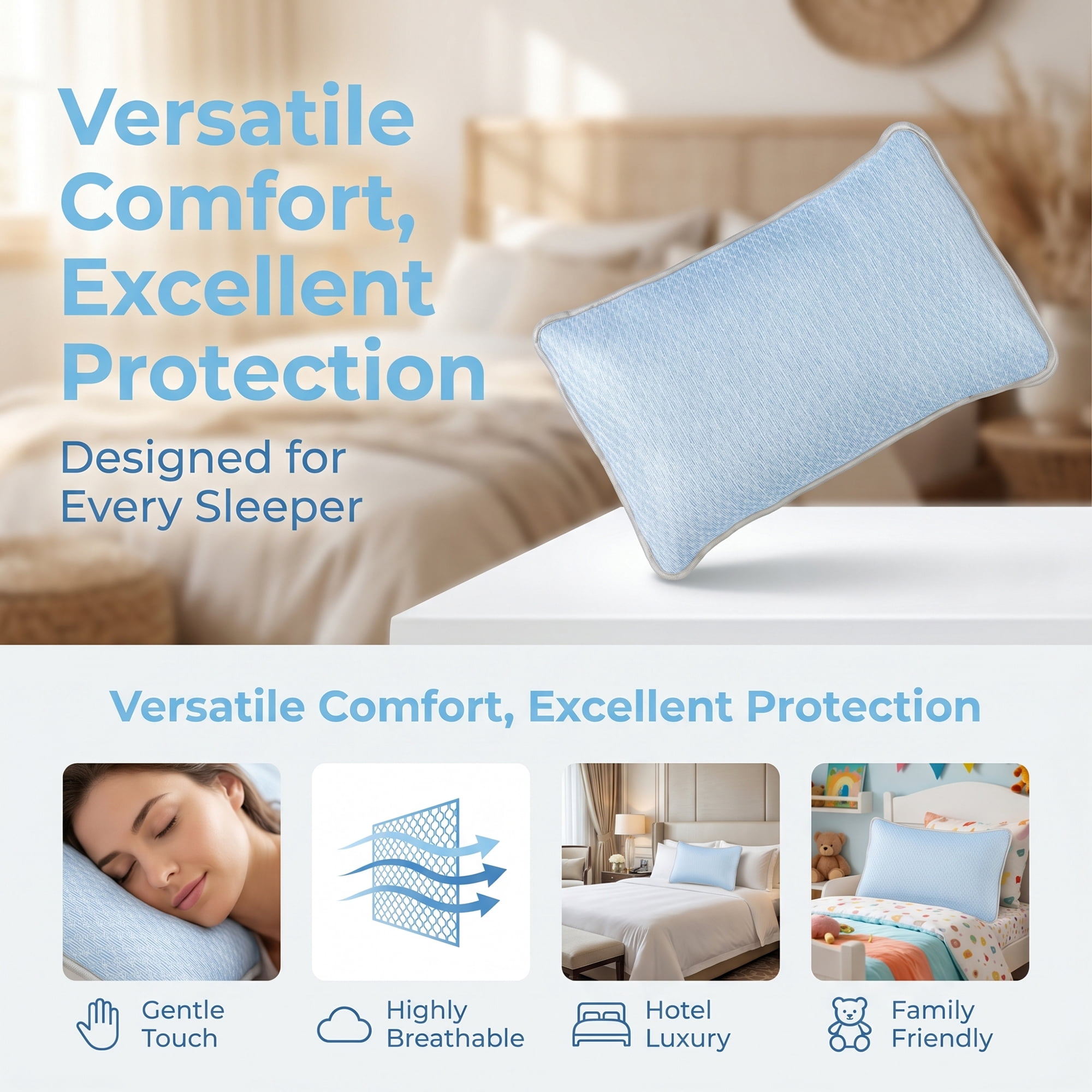 Unique Bargains Hypoallergenic Polyester Quilted Standard-size Pillow Protector Blue B