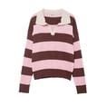 thumbnail image 3 of DHFJKG Sweaters For Women Knit Striped Turndown Collar Long Sleeve Oversized Drop Shoulder Pullover Knitwear Versatile Tops, 3 of 3