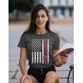 thumbnail image 2 of Breast Cancer Support Pink Ribbon Fight US Flag Women's T-shirt, 3XL, Charcoal, 2 of 5