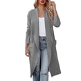 thumbnail image 1 of Manteau d'Automne Hiver pour Femmes, Manteau Ouvert devant, Cardigan Mi-Long Chaud, Manteau Extérieur Mode Couleur Unie, Trench-Coat à Col Rond, Manches Longues, Tricoté, 1 of 5