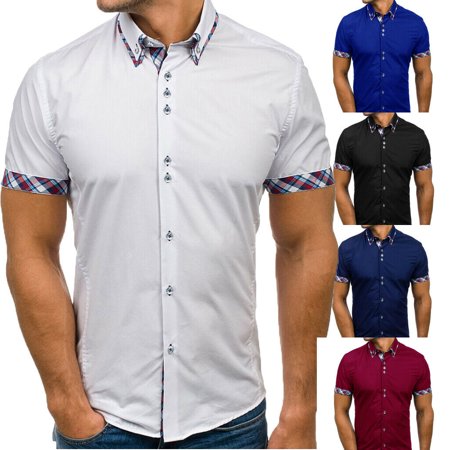 The Noble Collection Mens Slim Fit Summer Short Muscle Sleeve Casual Button-down Formal Shirt Top