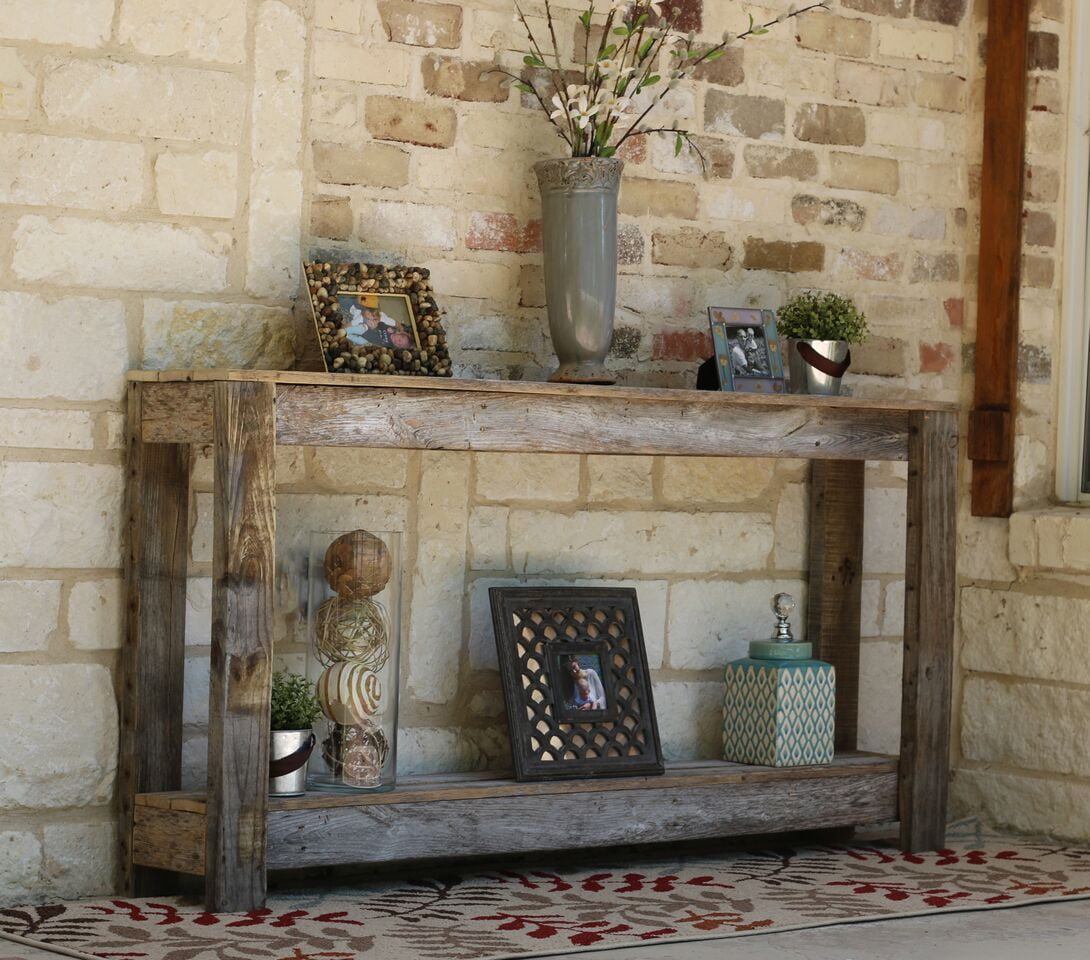 Gray Reclaimed Wood Rustic Sofa Console with Storage