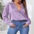 thumbnail image 6 of Lovskoo Long Sleeve Shirts for Women Satin Button Down Shirt Casual Print T-Shirts Single Breasted Fall Spring Loose Shirt Tops Blouse Purple, 6 of 6