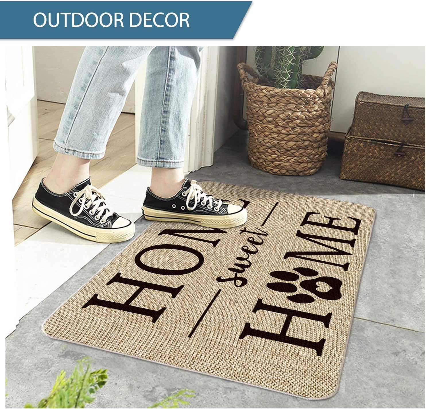 Home Sweet Home Cute Dog Paw Footprints Plum Print Decorative Doormat, Pet Dog Cat Low-Profile Floor Mat Switch Mat for Indoor Outdoor 17 x 29 Inch