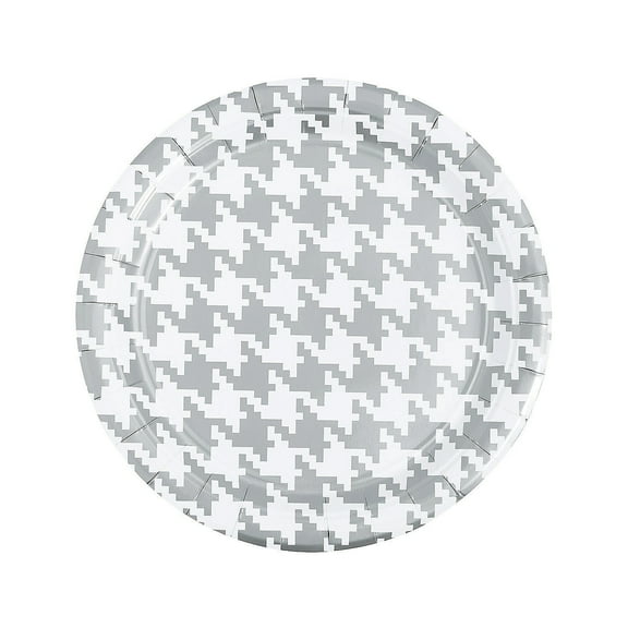 Silver Houndstooth Dinner Plate - Party Supplies - 8 Pieces