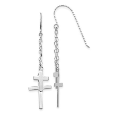 14K White Gold Necklace Chain Dangle Cross Shepherd Hook Earrings (56mm x 12mm)