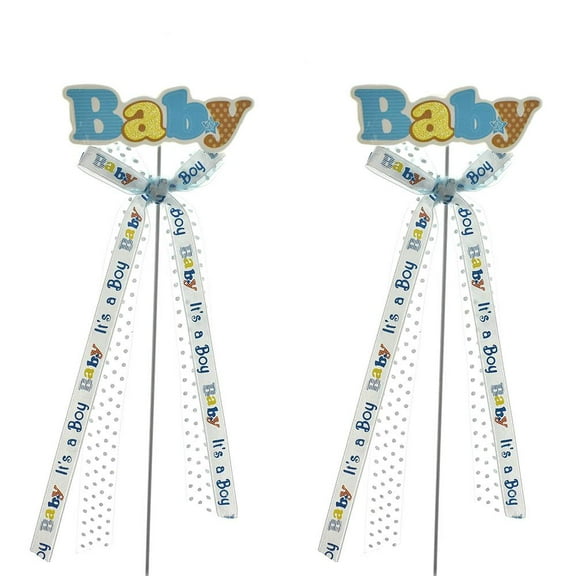 Baby Shower "Baby" Pick With Bow, 9-3/4-Inch, 2-Count