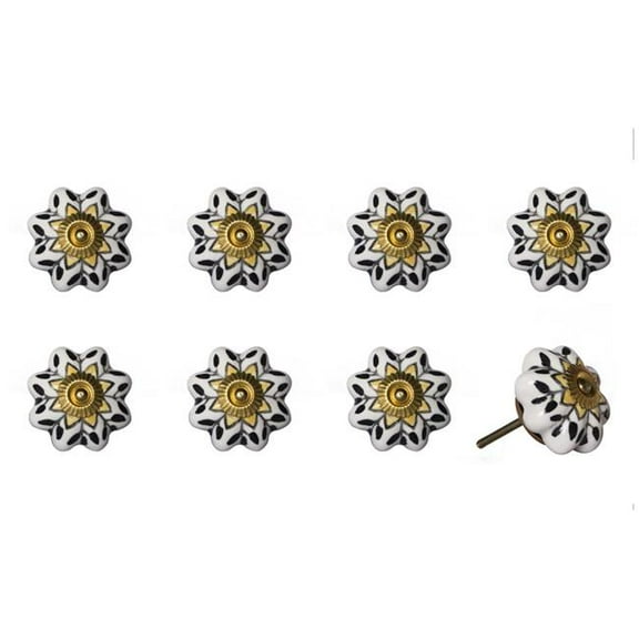 HomeRoots 544424 Black & Yellow Ceramic & Metal Drawer Pull Knobs - Set of 8