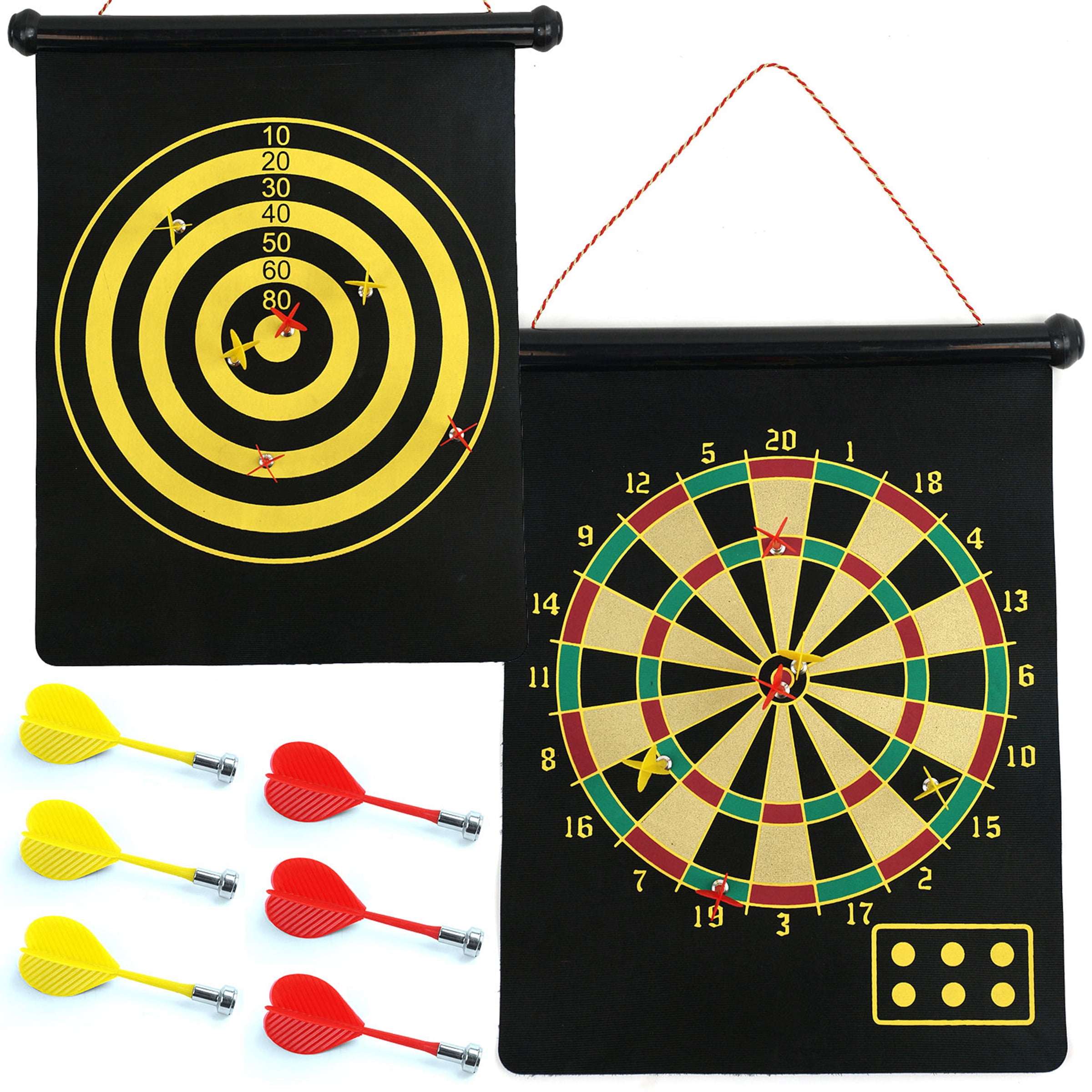 DART BOARD 4 BRASS DARTS CHECKERS NEW Double Sided Game Room Xmas Gift Darts 