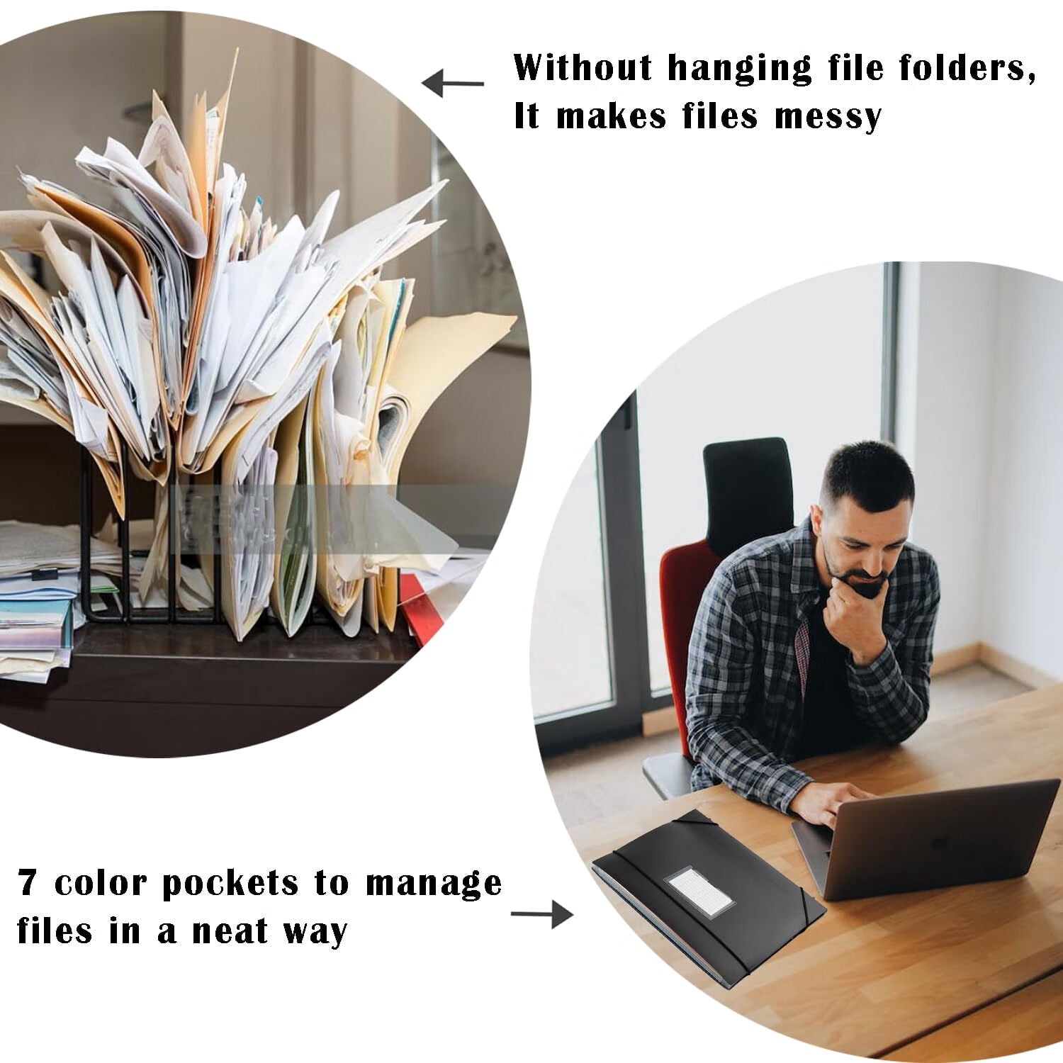 Plastic Expanding Hanging File Folders,7 Innovative 1.2" Accordion Pockets,Large Capacity,Multicolor Tabs,Regular File Size - 1 Pack
