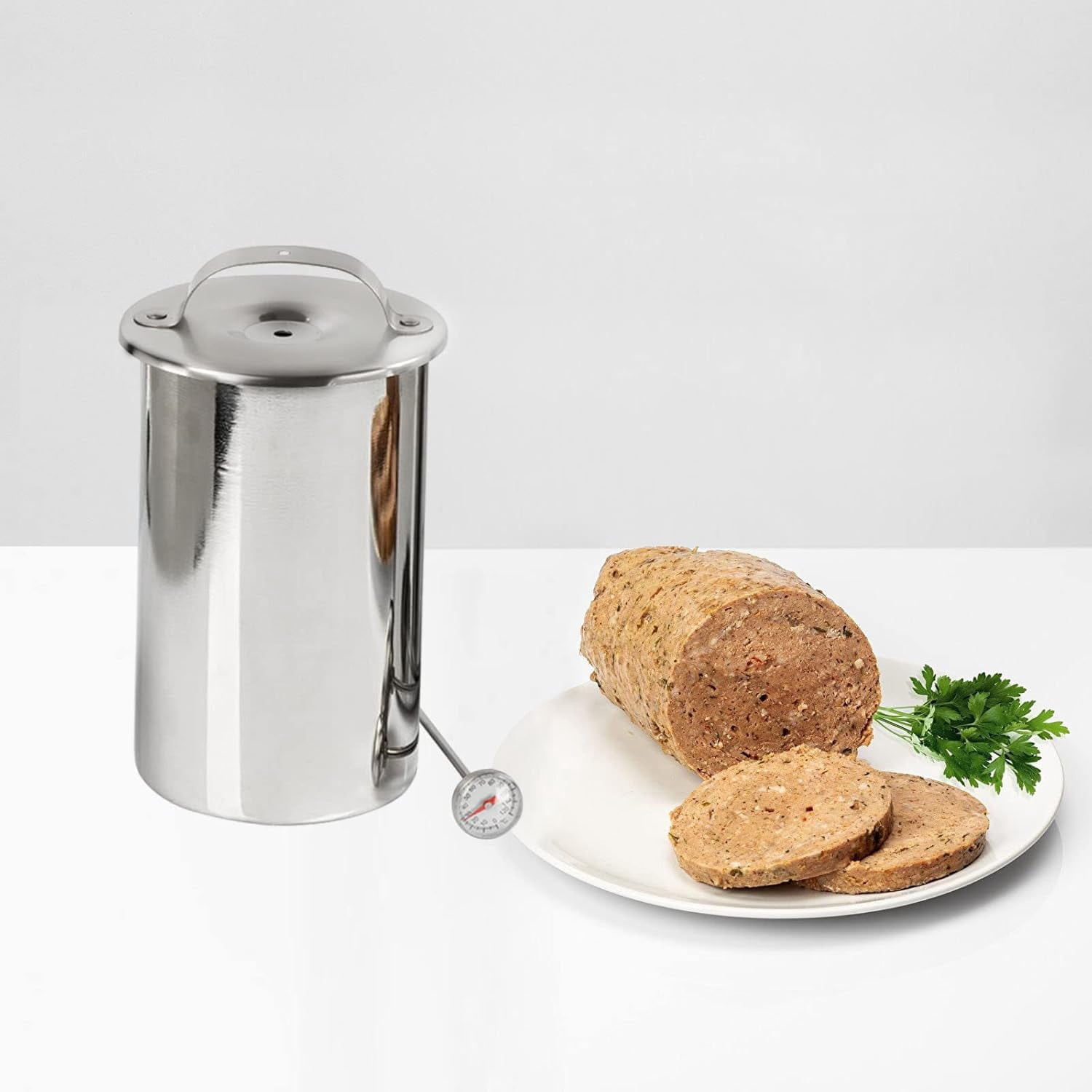 Stainless Steel Deli Meat Press, 304 Stainless Steel  Tool with Thermometer & Spring Mechanism,Maker for Homemade Sandwiches and Lunch Mea