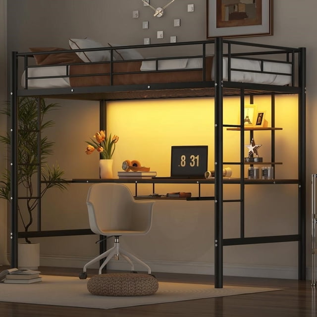 Loft Bed having High Guardrail & Double Ladder | Antirust Metal Frame | Space-saving Twin XL Bed