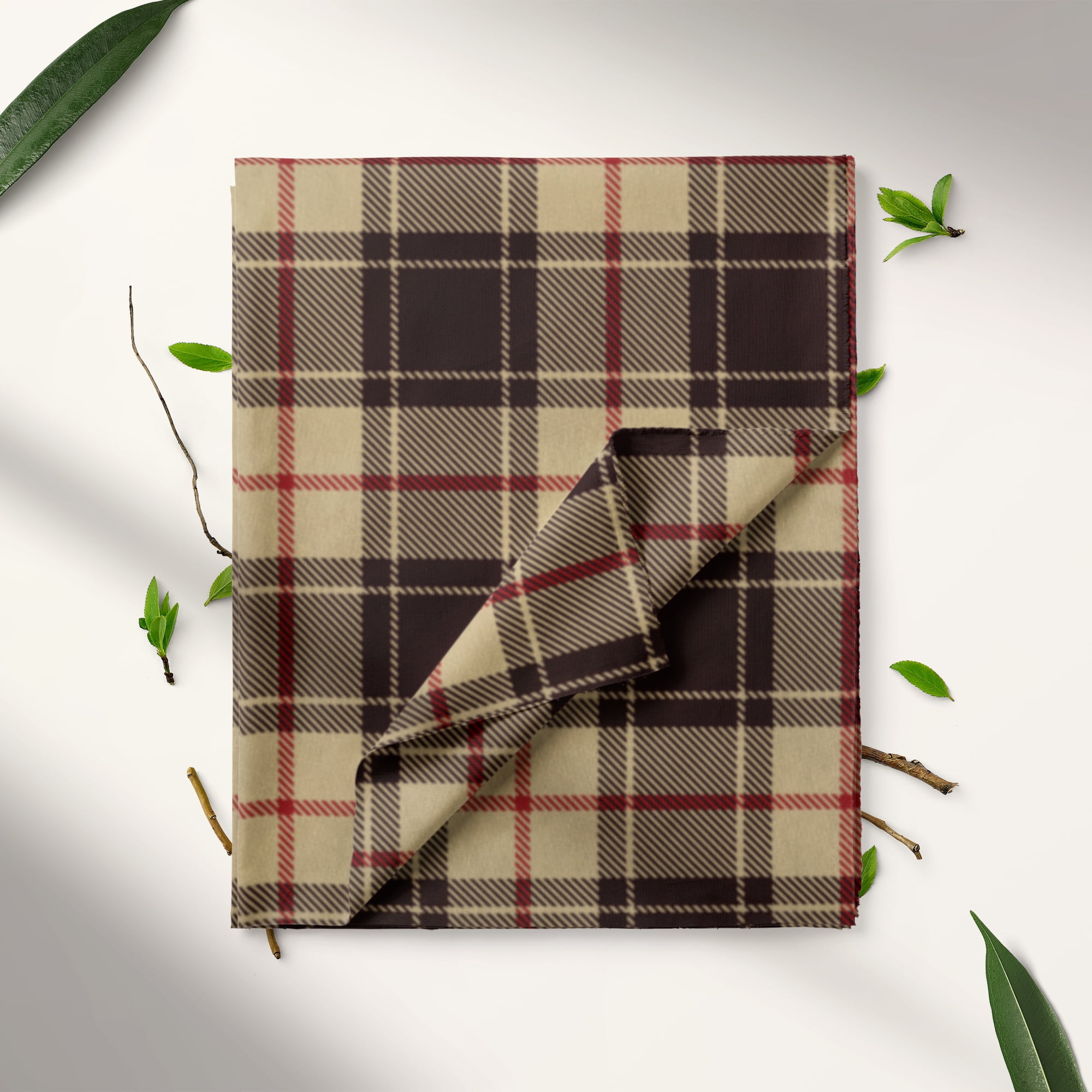 Mainstays 1.5 Yards 100% Cotton Light-weight Flannel Plaid Check, Cream, Red, 60" Wide for Crafts