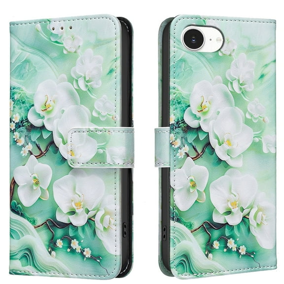 ELEHOLD Flip Wallet Phone Case For iPhone 16e, Cute Butterfly Floral PU Leather Elegant Folio Design Card Slots, Kickstand Magnetic ClosureShockproof Case Cover ,A
