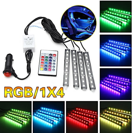 DC12V 4-in-1 Car Interior Light 5050 SMD 36 LED RGB Vehicle Floor Decorative Strip A-tmosphere Neon Light Dash Lamp Kit With RF Control Cigarette