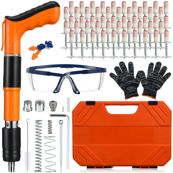 Kit de Pistola de Clavos Para Hormigón, Clavadora de Velocidad Ajustable, Herramienta Para Clavar Cemento Para Hormigón, Clavadora Neumática Integrada Para Paredes de Ladrillo Rojo Y Hormigón.(A)