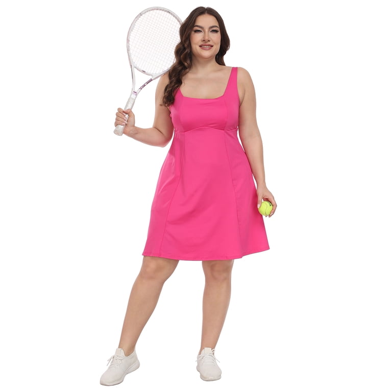 Hde Womens Plus Size Tennis Athletic Workout Dress with Built-in Shorts & Bra Hot Pink - 20 Hde Womens Plus Size Tennis Athletic Workout Dress with Built-in Shorts & Bra Hot Pink - 20