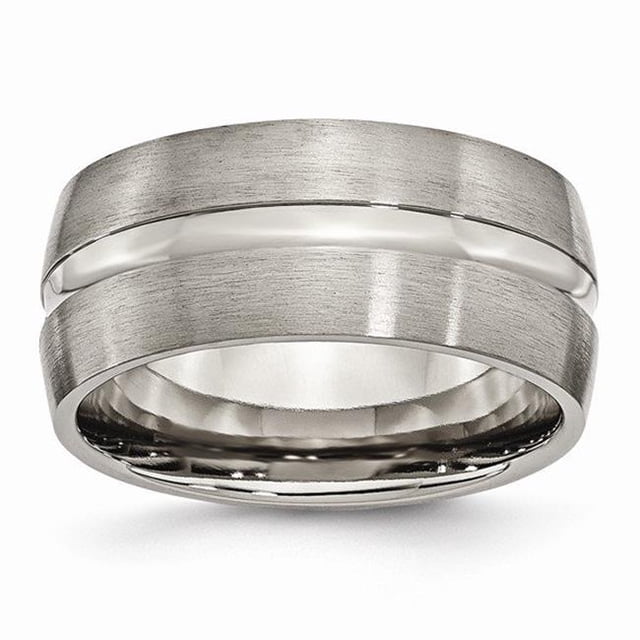 10 mm Titane Rainuré Brossé & Poli Bande - Taille 10,5