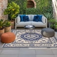 thumbnail image 2 of Navy Blue Boho Outdoor Rug for Patio/Deck/Porch, Non-Slip Large Area Rug 5 x 7 Ft, Ethnic Vintage Southwestern Geometric Indoor Outdoor Rugs Washable Area Rugs, Reversible Camping Rug Carpet Runner, 2 of 8