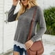 thumbnail image 3 of Las mujeres de manga larga Pullover Top cuello redondo encaje dobladillo bolsillos laterales Casual mujeres con estilo sudadera gris oscuro L, 3 of 6