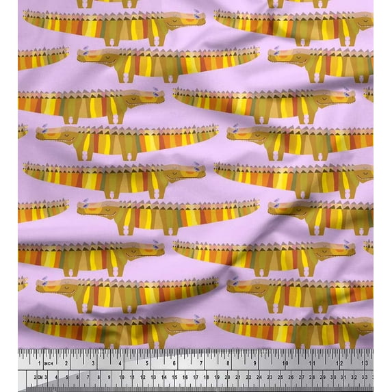 Soimoi Cotton Cambric Fabric Crocodile Kids Print Fabric by Yard 56 Inch Wide