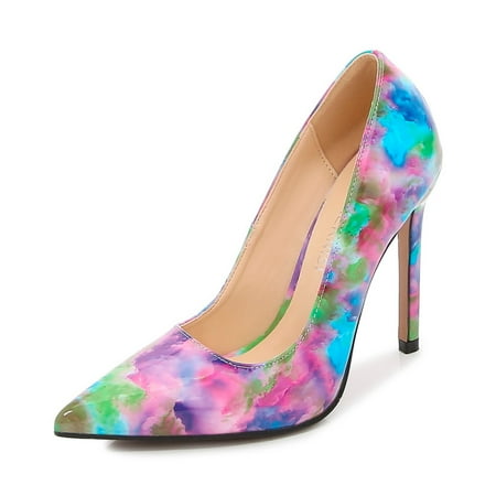 

Aayomet Dressy Sandals Women Fashion Single Shoes Women Personalized Calico Pointed Thin Heels Large High Heels Blue 8.5