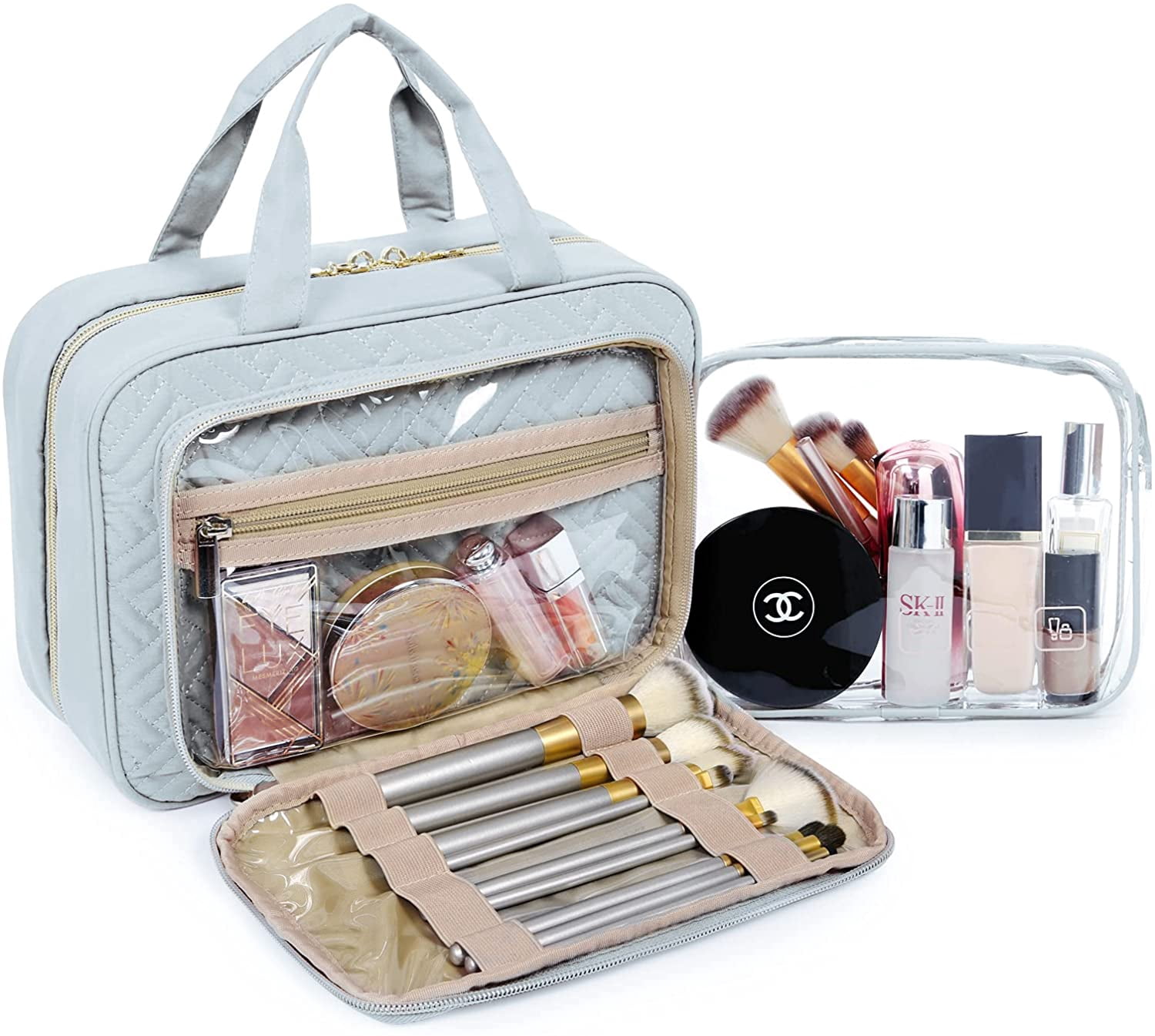 Toiletry Bag Hanging Travel Makeup Organizer with TSA Approved Transparent Cosmetic Bag Makeup Bag for Full Sized Toiletries, Medium-Black
