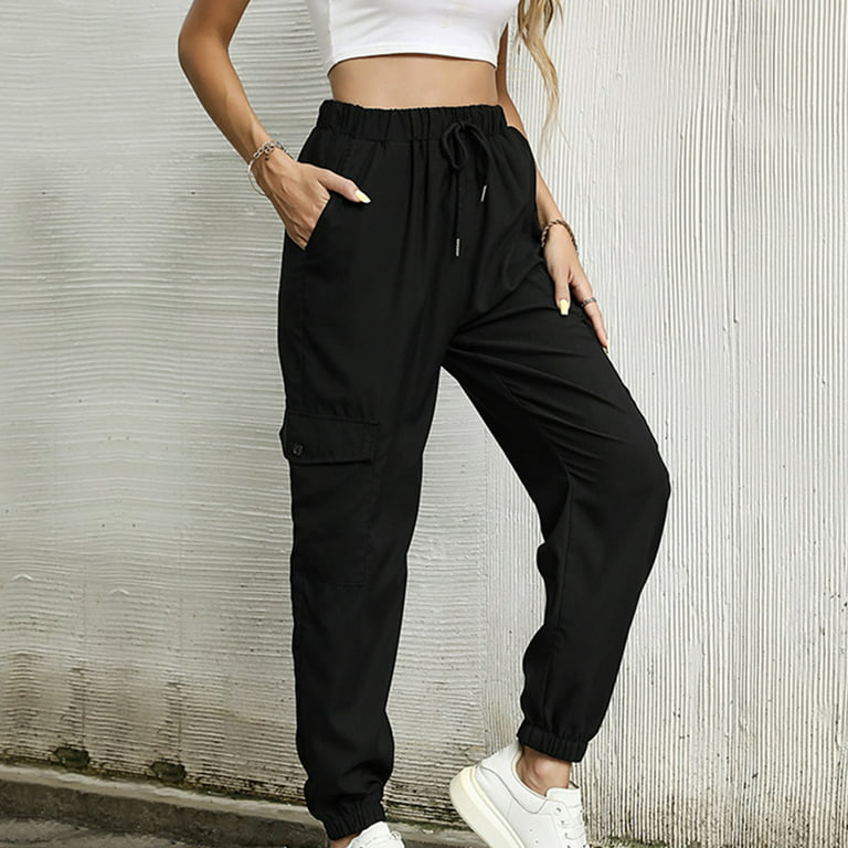 Womens Baggy Cargo Pants Casual High Waisted Drawstring Joggers