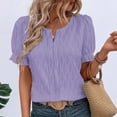 thumbnail image 4 of hopeusnice Women's Plus Size Elegant Business Workwear Shirts Trendy Teen Girl Clothes Casual Loose Ruffle Short Sleeve Fashion Solid Color Tunic Summer Tops V Neck T-Shirts for Woman, 4 of 8
