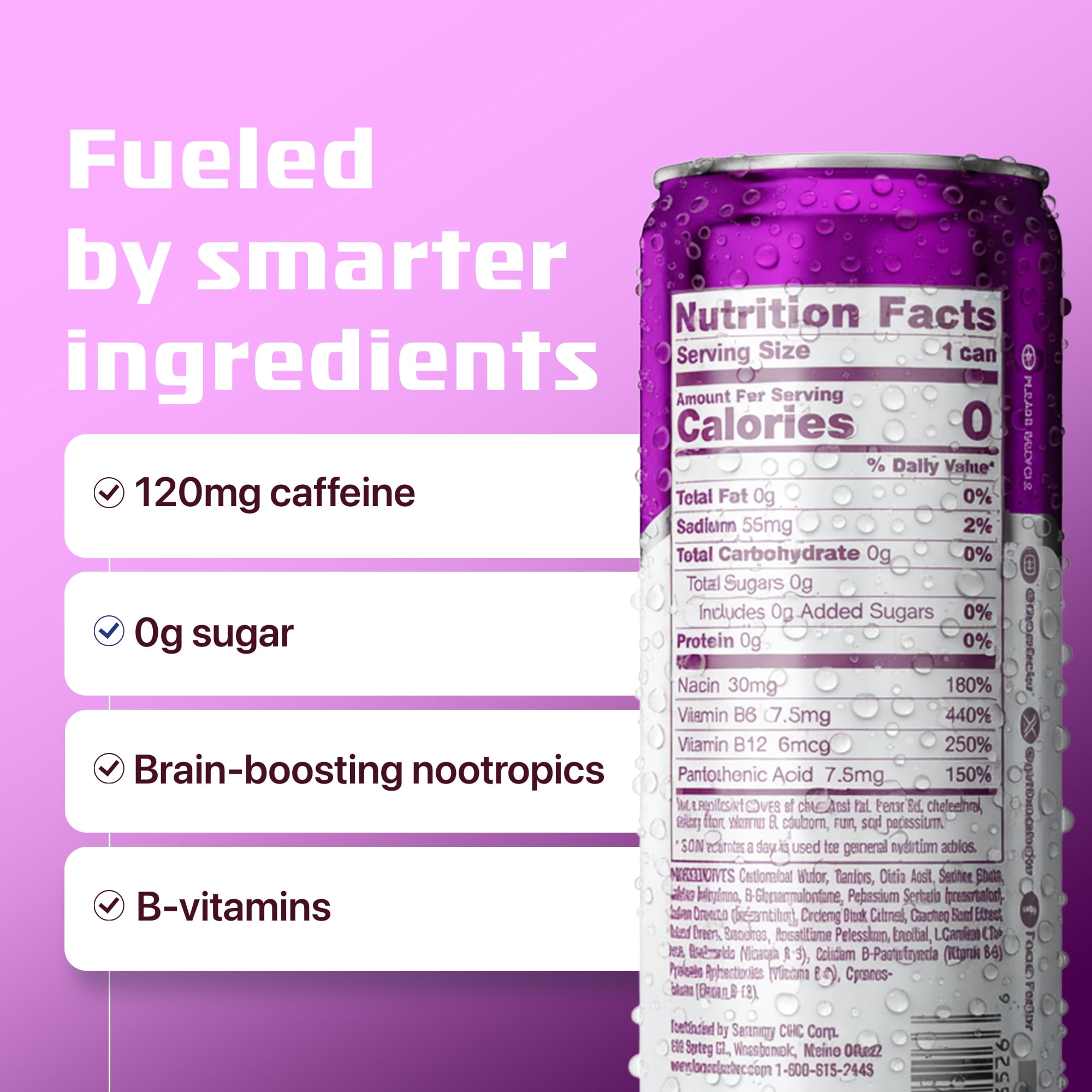 Focus Factor Energy Drink - 12 x 355ml Cans (Rainbow Shaved Ice Flavor) - with Focus + Energy - Sugar Free, Low Calorie with Vitamin B6 & Vitamin B12
