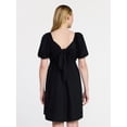 thumbnail image 4 of Time and Tru Women's and Women's Plus Tie Back Mini Dress with Puff Sleeves, Sizes XS-4X, 4 of 6