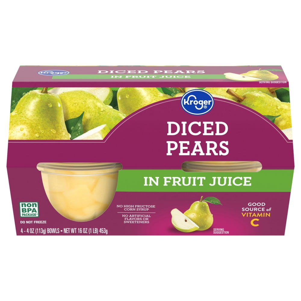 Kroger Diced Pears in Fruit Juice Cups 4 ct / 4 oz - 3 Pack